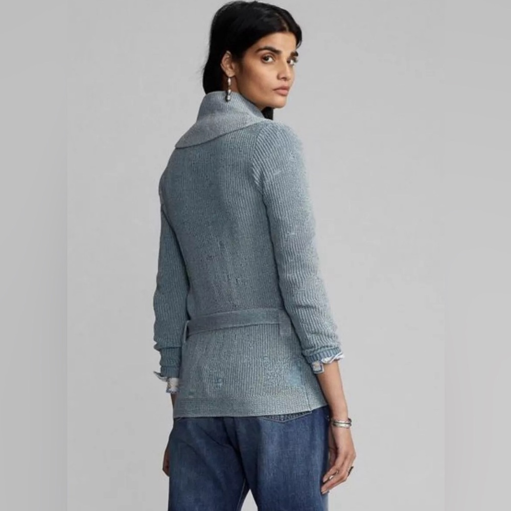 RAPLH LAUREN RRL Belted Indigo Cotton-Linen Cardigan Sz 1/XS - Picture 3 of 4